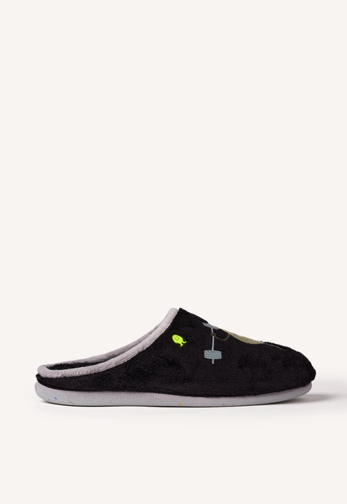 RUTLEDGE HAIRY SLIPPERS WITH A DRAWING AND PHRASE