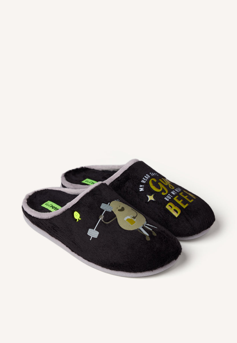 RUTLEDGE HAIRY SLIPPERS WITH A DRAWING AND PHRASE