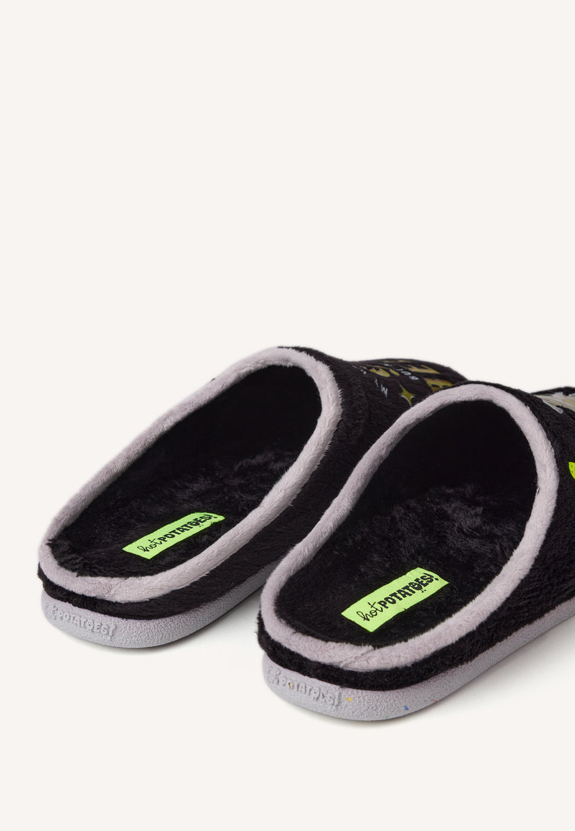 RUTLEDGE HAIRY SLIPPERS WITH A DRAWING AND PHRASE