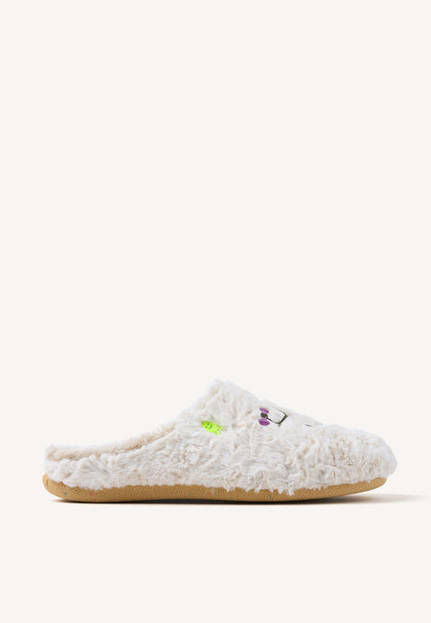 BLANTYRE HAIRY SLIPPERS WITH DRAWING AND PHRASE