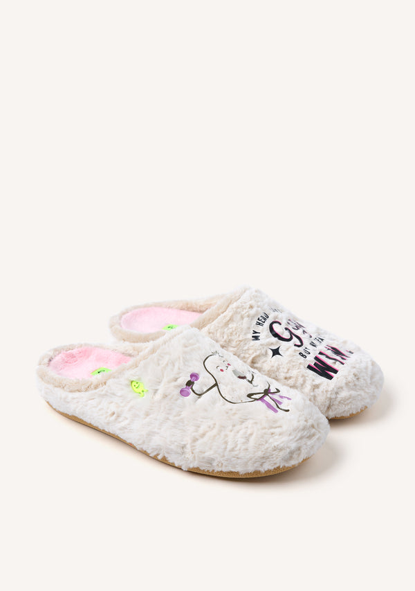 ZAPATILLAS DE CASA PELO DIBUJO Y FRASE BLANTYRE
