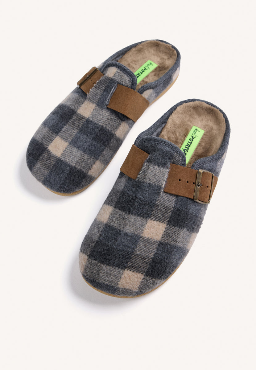 GREY HOUSE SLIPPERS CLOG STYLE WITH PLAID