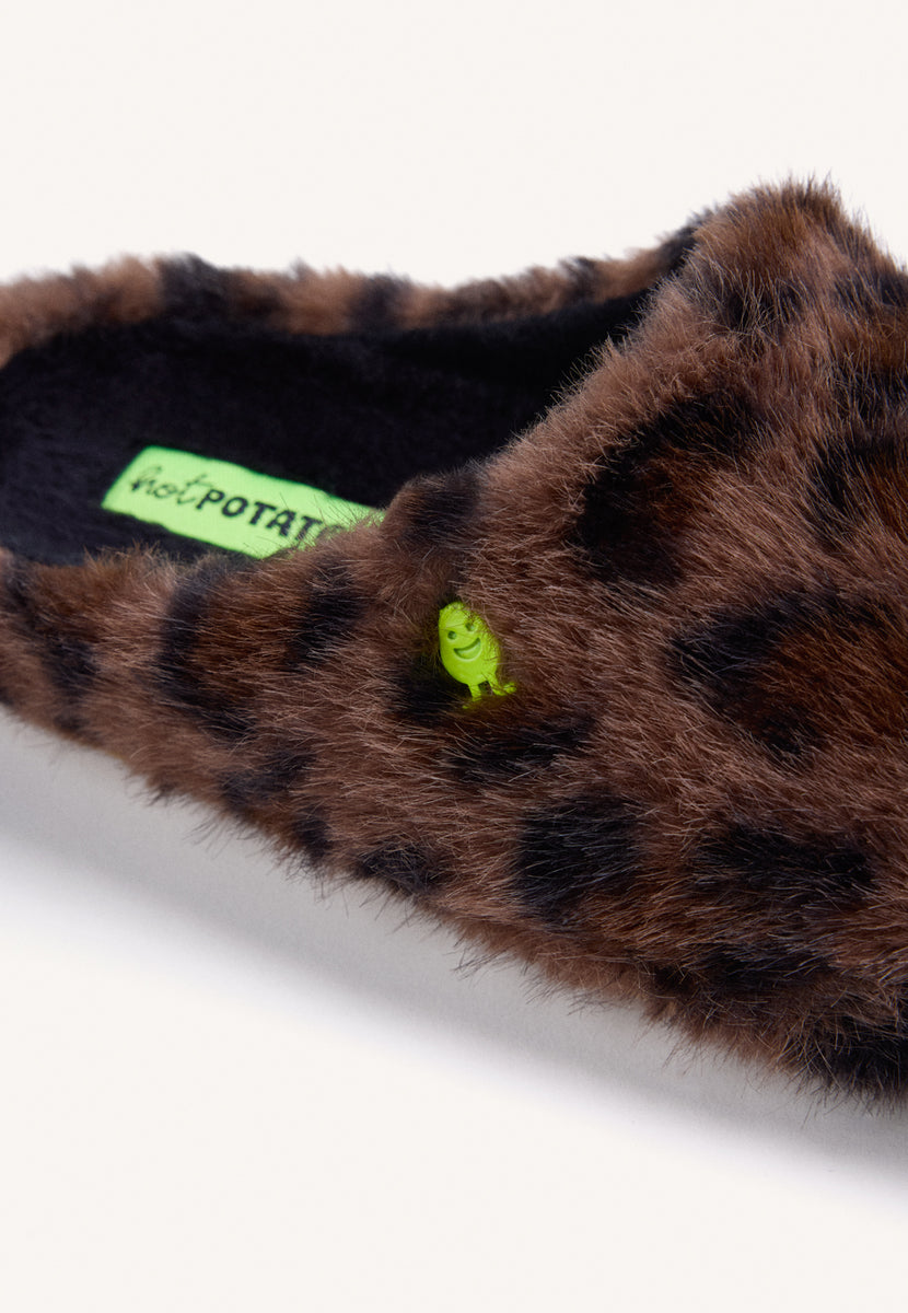 ANIMAL PRINT FUR HOUSE SLIPPERS