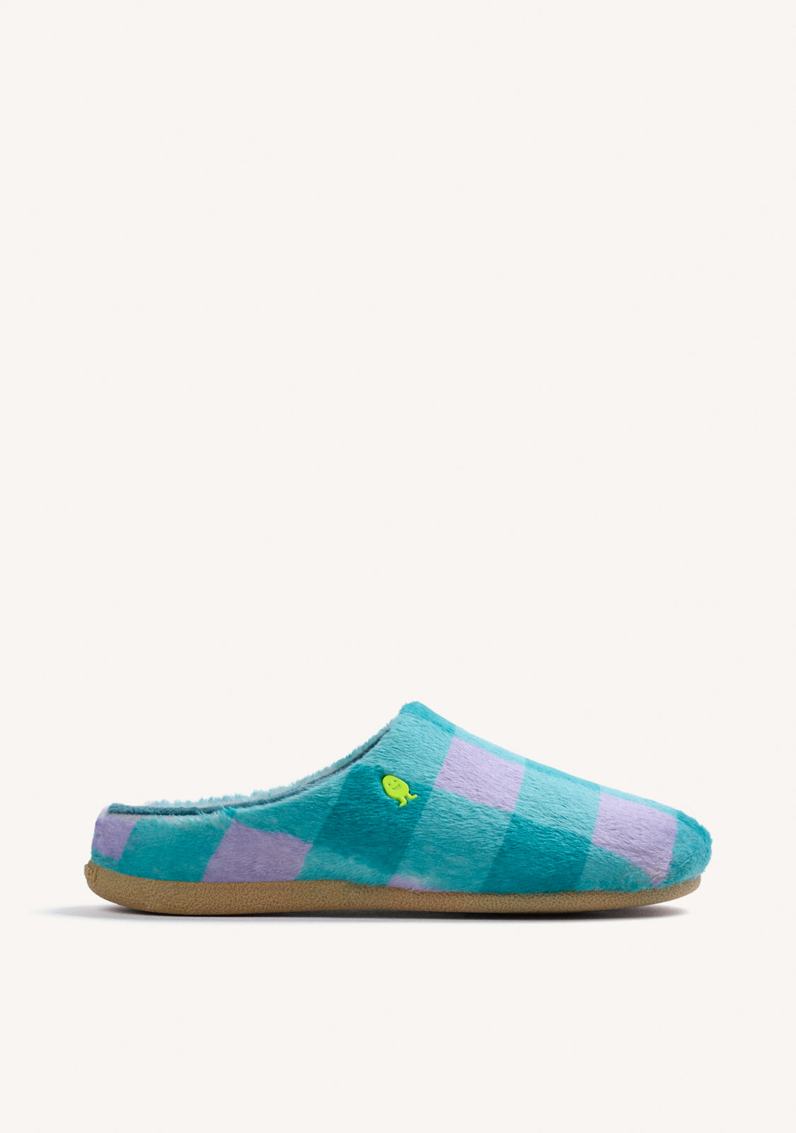 ZAPATILLAS DE CASA CUADROS VERDES Y LILAS PELO