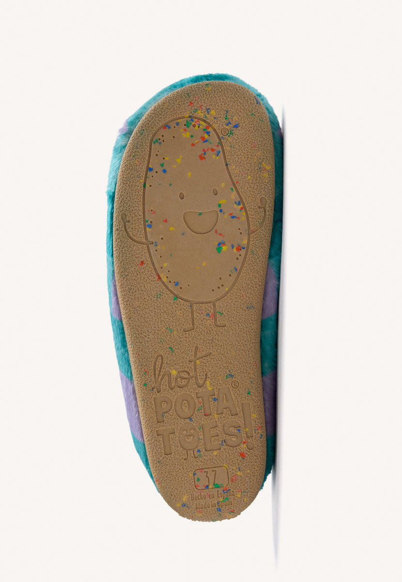 ZAPATILLAS DE CASA CUADROS VERDES Y LILAS PELO