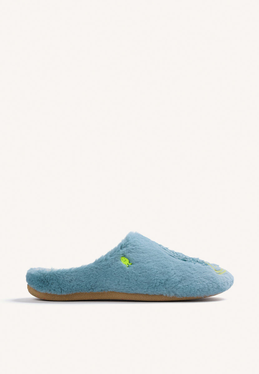 ZAPATILLAS DE CASA VERDES PELO DIBUJO Y TEXTO