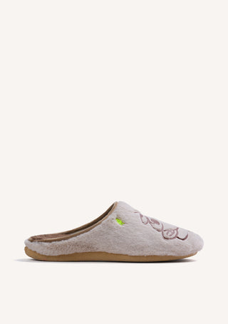 ZAPATILLAS DE CASA BEIGE PELO DIBUJO Y TEXTO