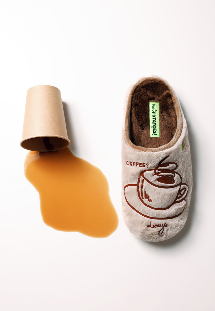 ZAPATILLAS DE CASA BEIGE PELO DIBUJO Y TEXTO