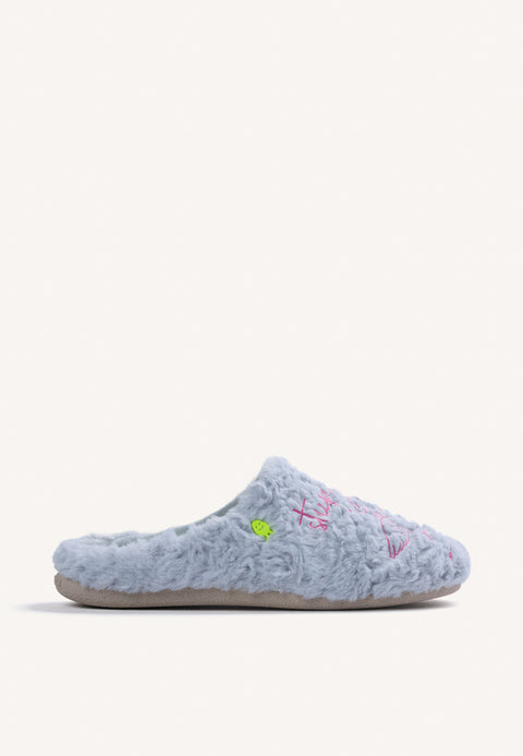 ZAPATILLAS DE CASA AZULES PELO DIBUJO Y TEXTO