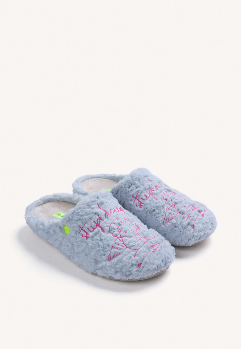 ZAPATILLAS DE CASA AZULES PELO DIBUJO Y TEXTO