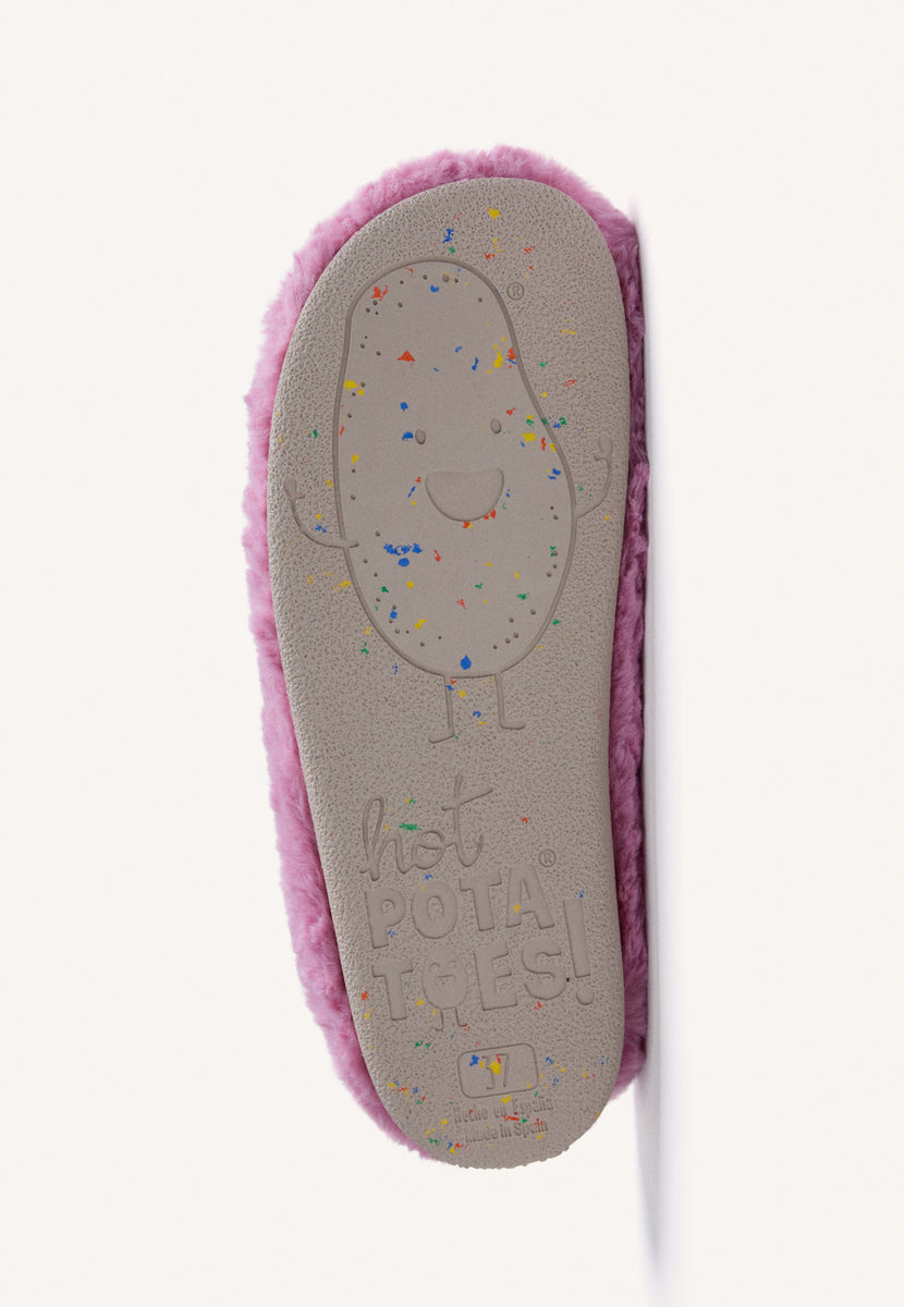 PINK FUZZY HOUSE SLIPPERS WITH TEXT
