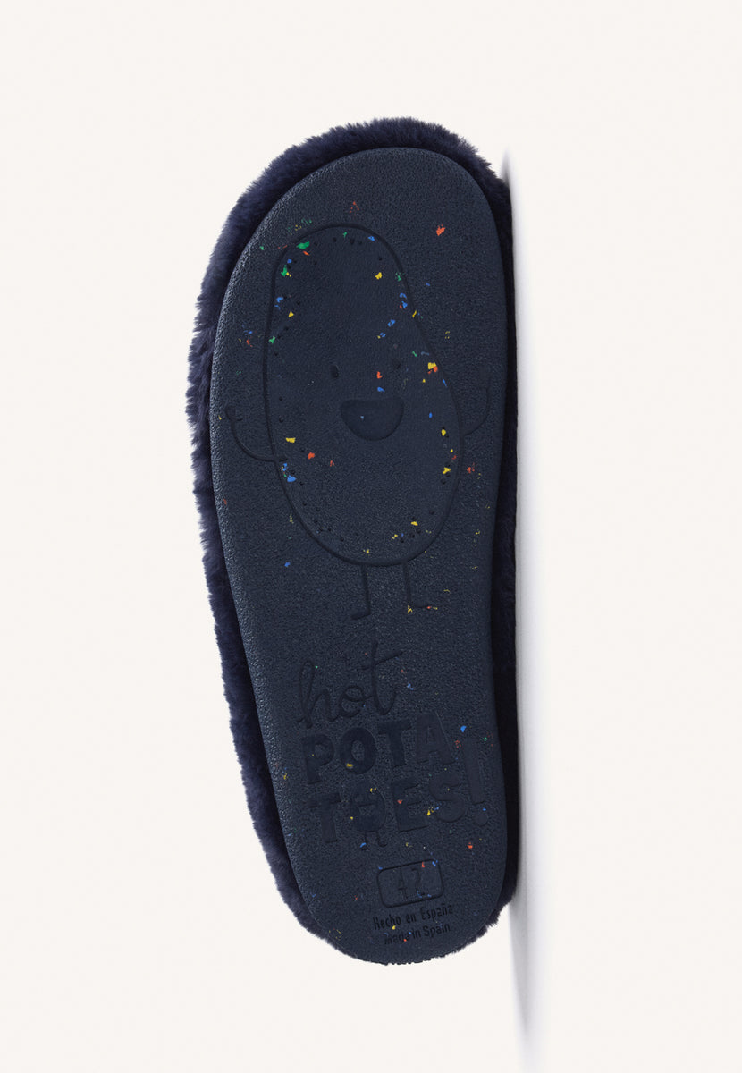 NAVY BLUE HOUSE SLIPPERS MOCCASIN STYLE WITH FUR
