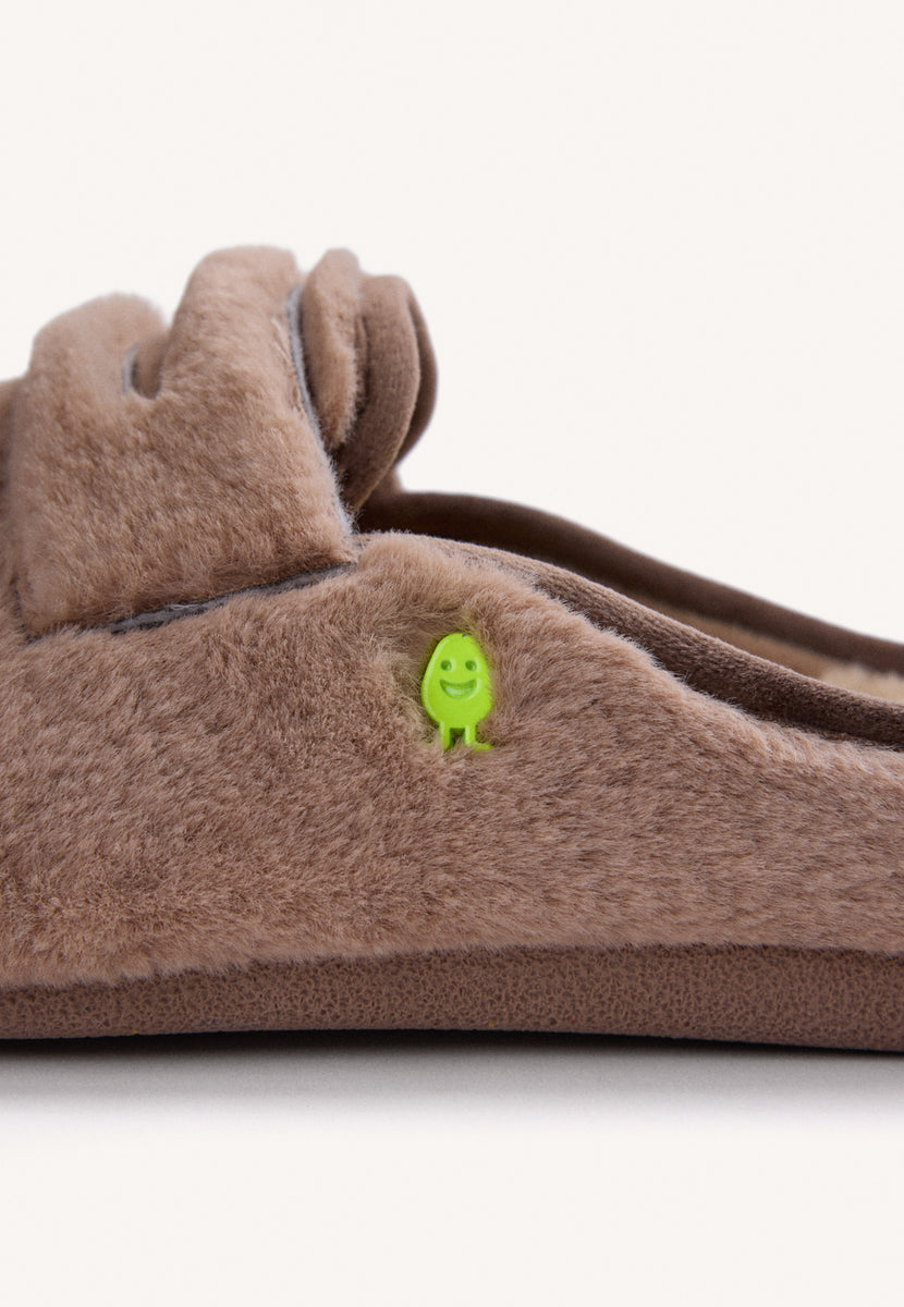 TAUPE HOUSE SLIPPERS MOCASSIN STYLE FUR