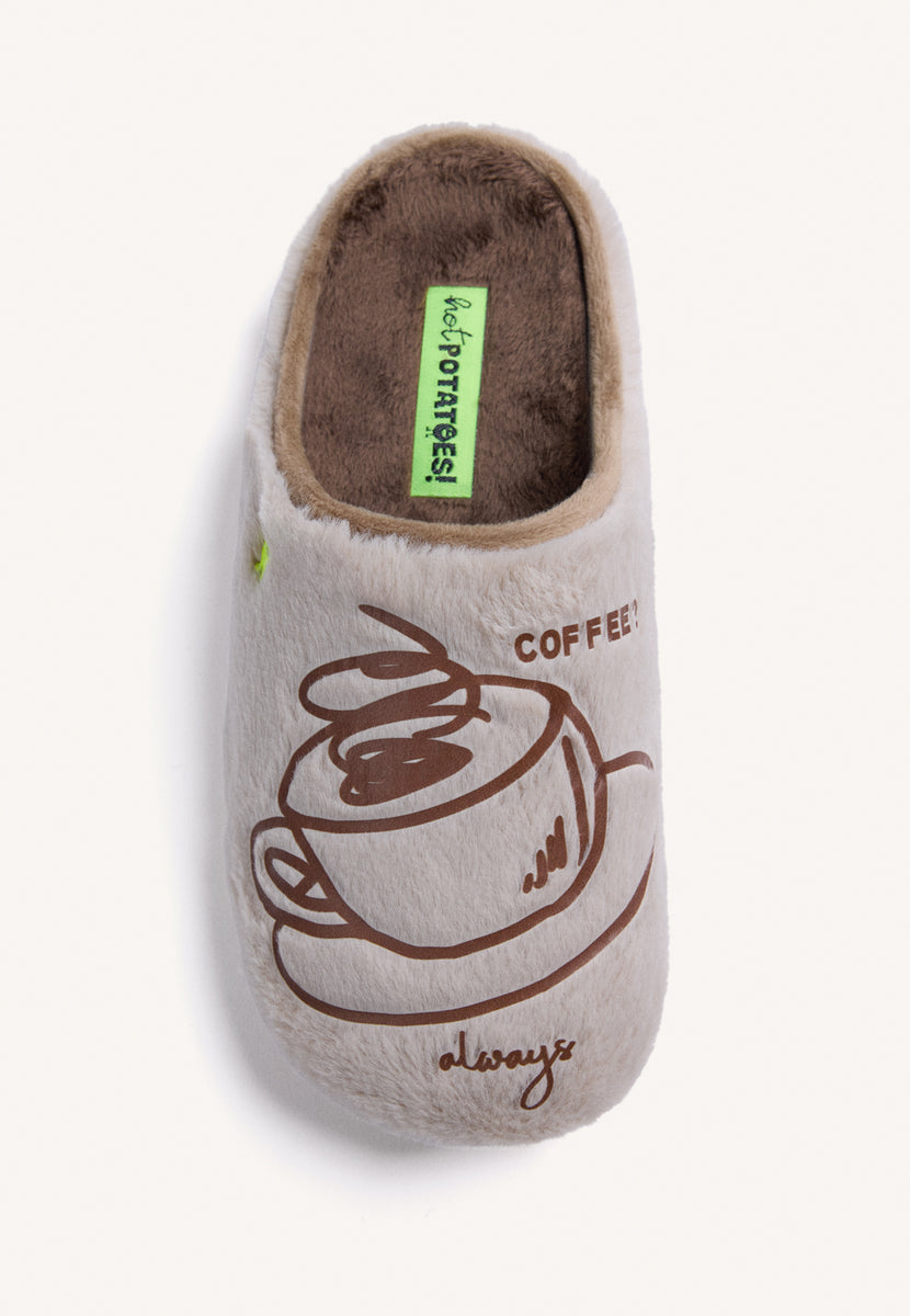 ZAPATILLAS DE CASA BEIGE PELO DIBUJO Y TEXTO